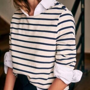 Sezane Colette Mariniere Striped Ecru/Navy Small